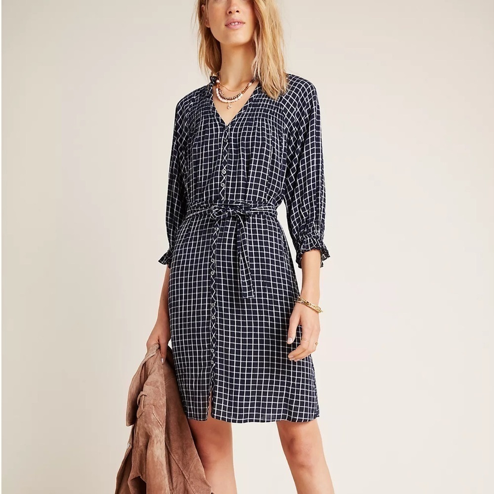 ANTHROPOLOGIE Sara Smocked Shirtdress Sz Small - Picture 1 of 9